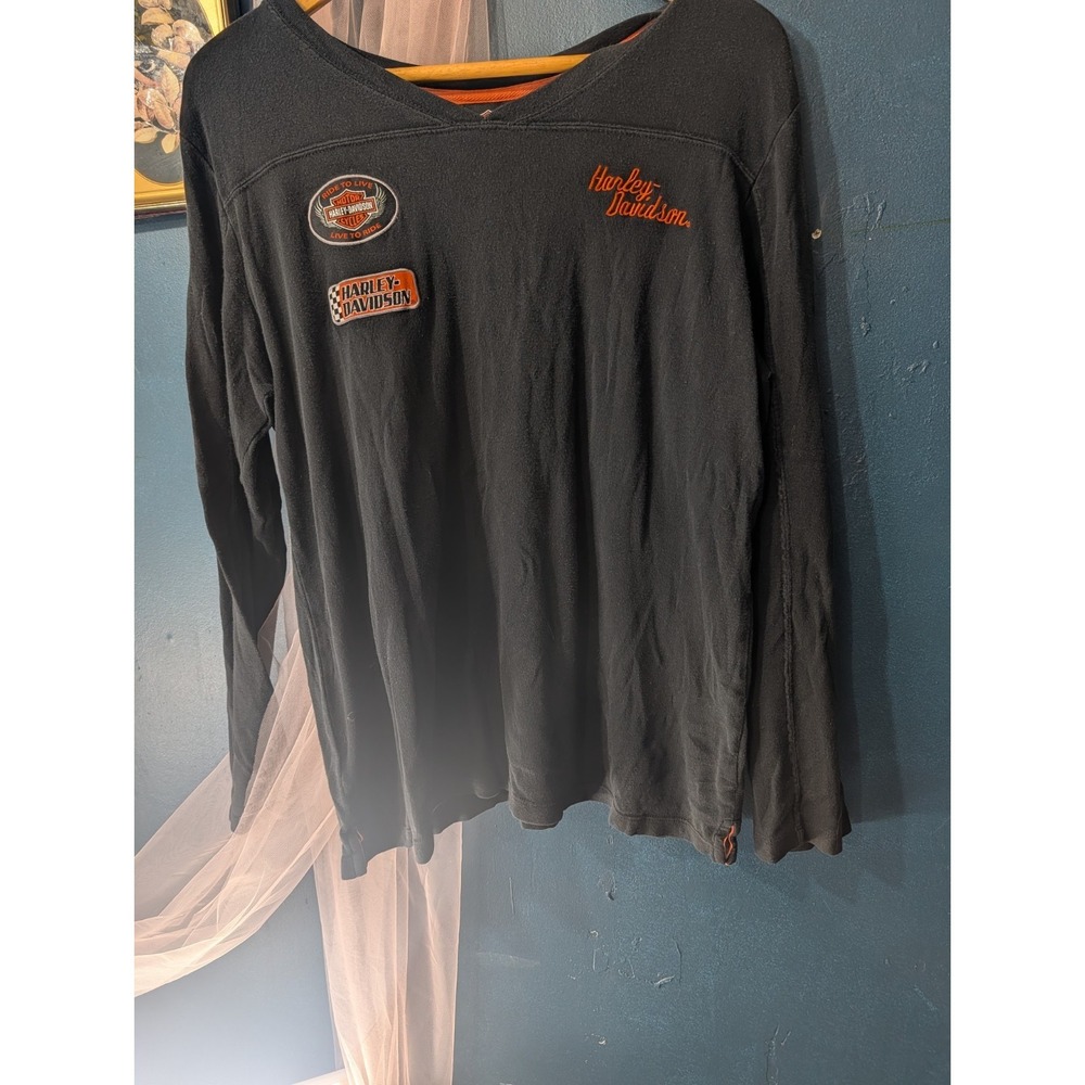 Harley-Davidson Black Long Sleeve Shirt 1X Patch Logo Upper Sandusky OH
